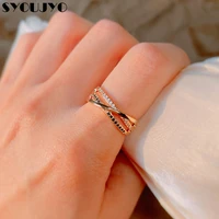 syoujyo fshion white black natural zircon cross womens ring 2021 trend hollow line 585 rose gold bride wedding fine jewelry