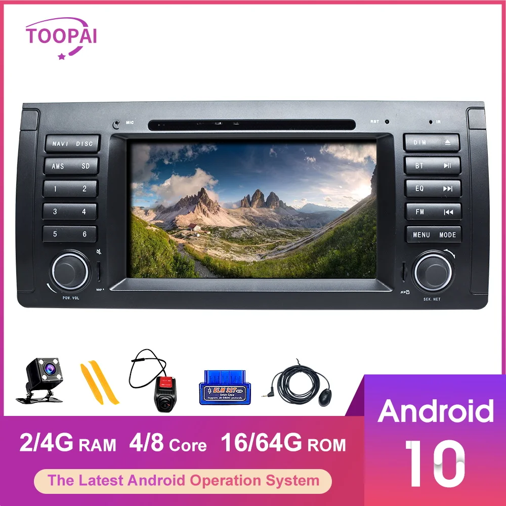Мультимедийный плеер TOOPAI мультимедийный на Android 10 для BMW 5 E39 X5 E53 7 E38 M5 1996 2001 с GPS DVD