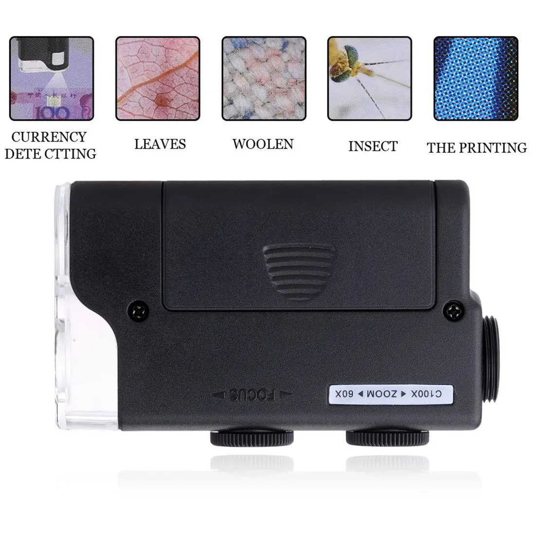 0-100X Portable Loupe Magnifier Gem Adjustable Microscope Multifunctional Magnifying Tool with LED and UV Light | Инструменты