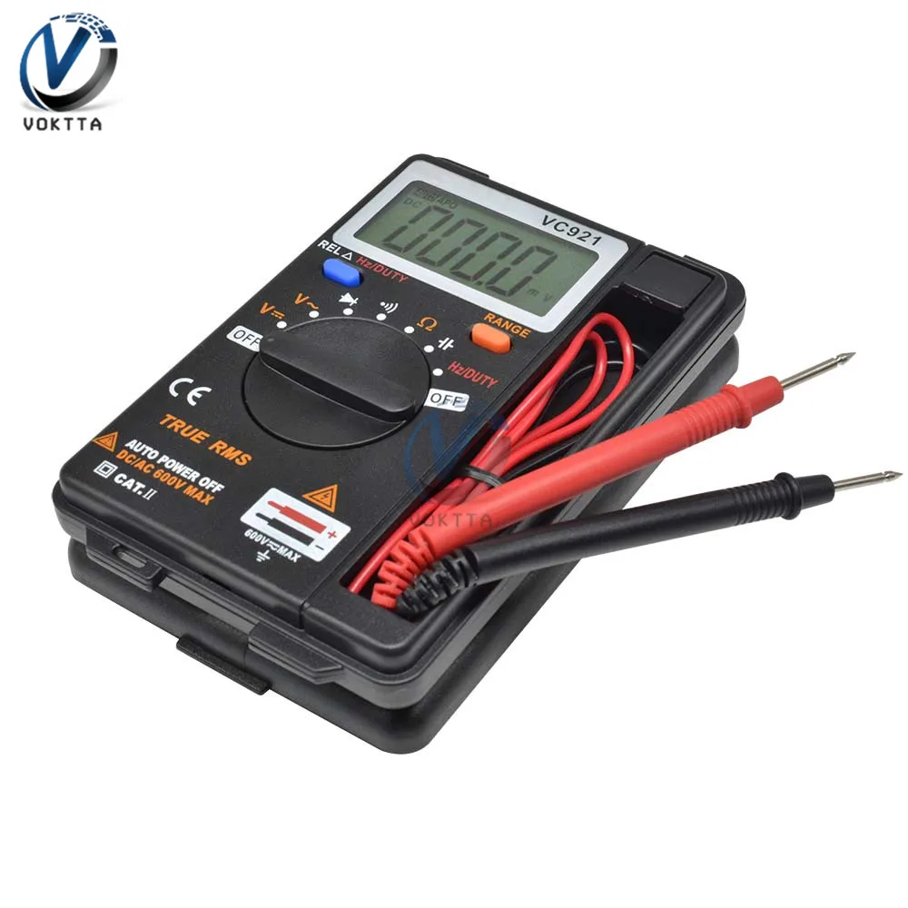 VC921 Цифровой мультиметр портативный мини AC DC Вольтметр Ом измеритель емкости тестер ручной профессиональный с зондом