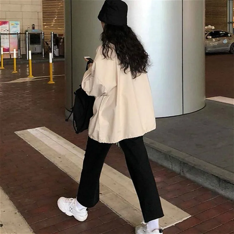 

Trench Women Jarajuku Spring Stylish Basic BF Style All-match Teens Streetwear Coat College Casual Cargo Oversize Ladies Outwear