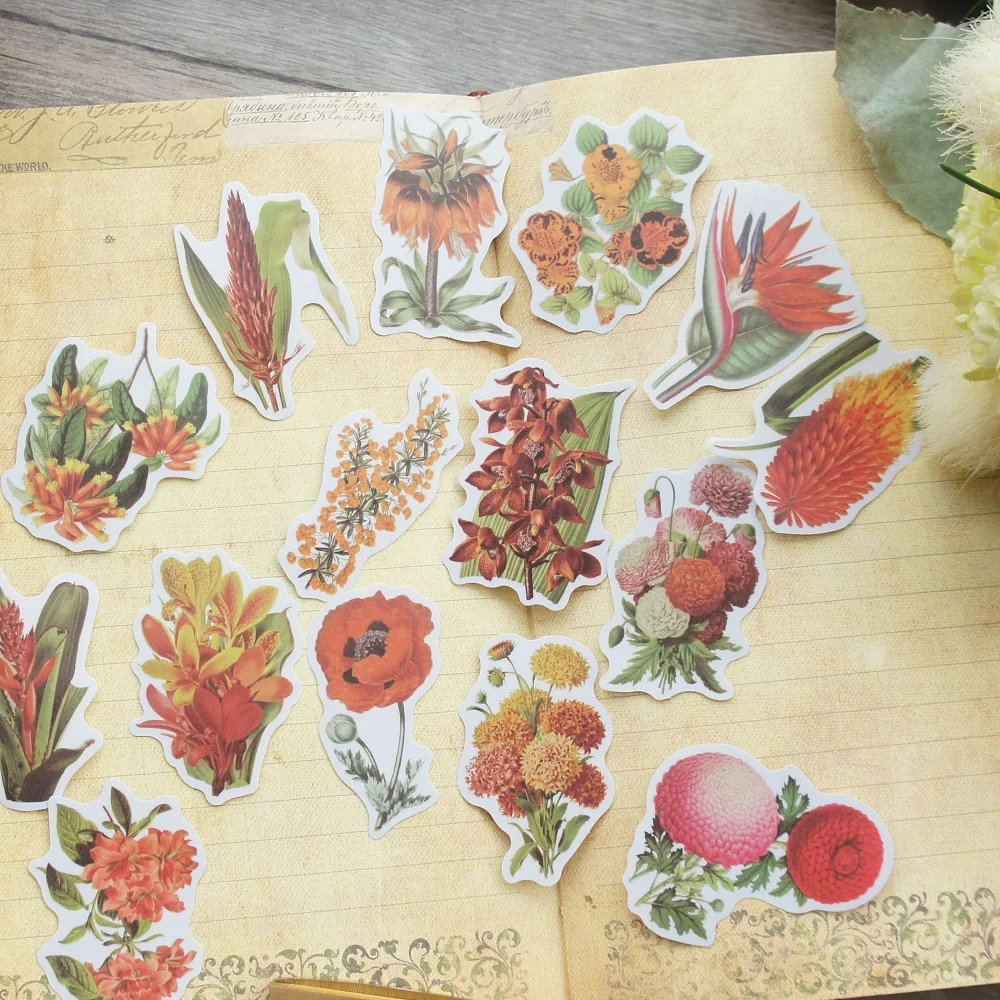 28pcs Tropical Red Flower Plant Style Sticker Scrapbooking DIY Gift Packing Label Decoration Tag
