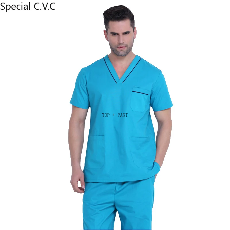 Униформа для мужчин из чистого хлопка Классический комплект топа с V-образным