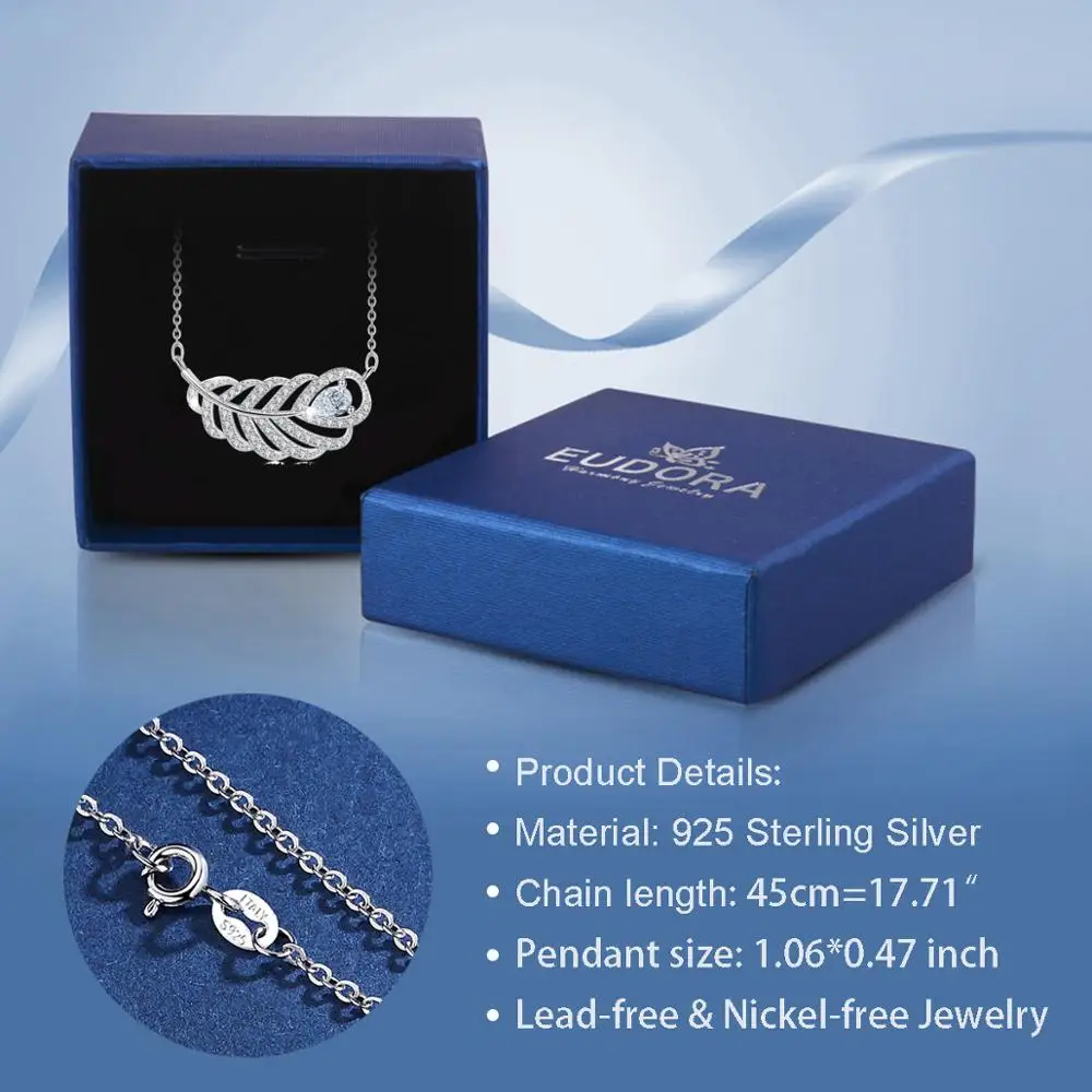 

Eudora 925 Silver Necklace Woman AAAA Quality Zircon Leaves Pendant Necklace Chain Necklaces Women Christmas Fashion Jewelry D18
