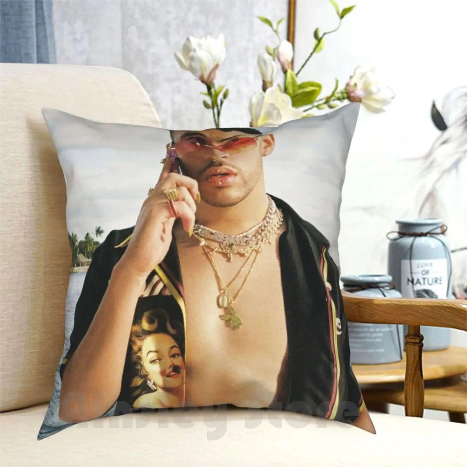 

Чехол для подушки Bad Bunny 2020, домашний мягкий чехол с рисунком, чехол с рисунком Bad Bunny Reggaeton, Пуэрто-Рико, ловушка, латиноамериканская