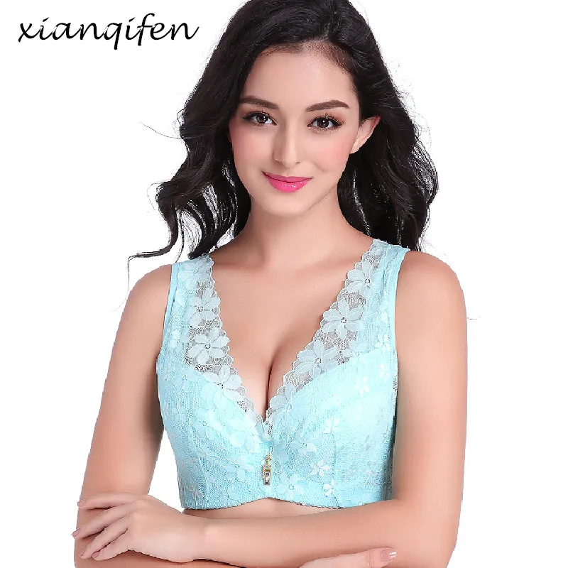 Xianqifen bras for women sexy lingerie lace vest underwire intimates plus big size 36 38super push up crop top bh BCD woman girl