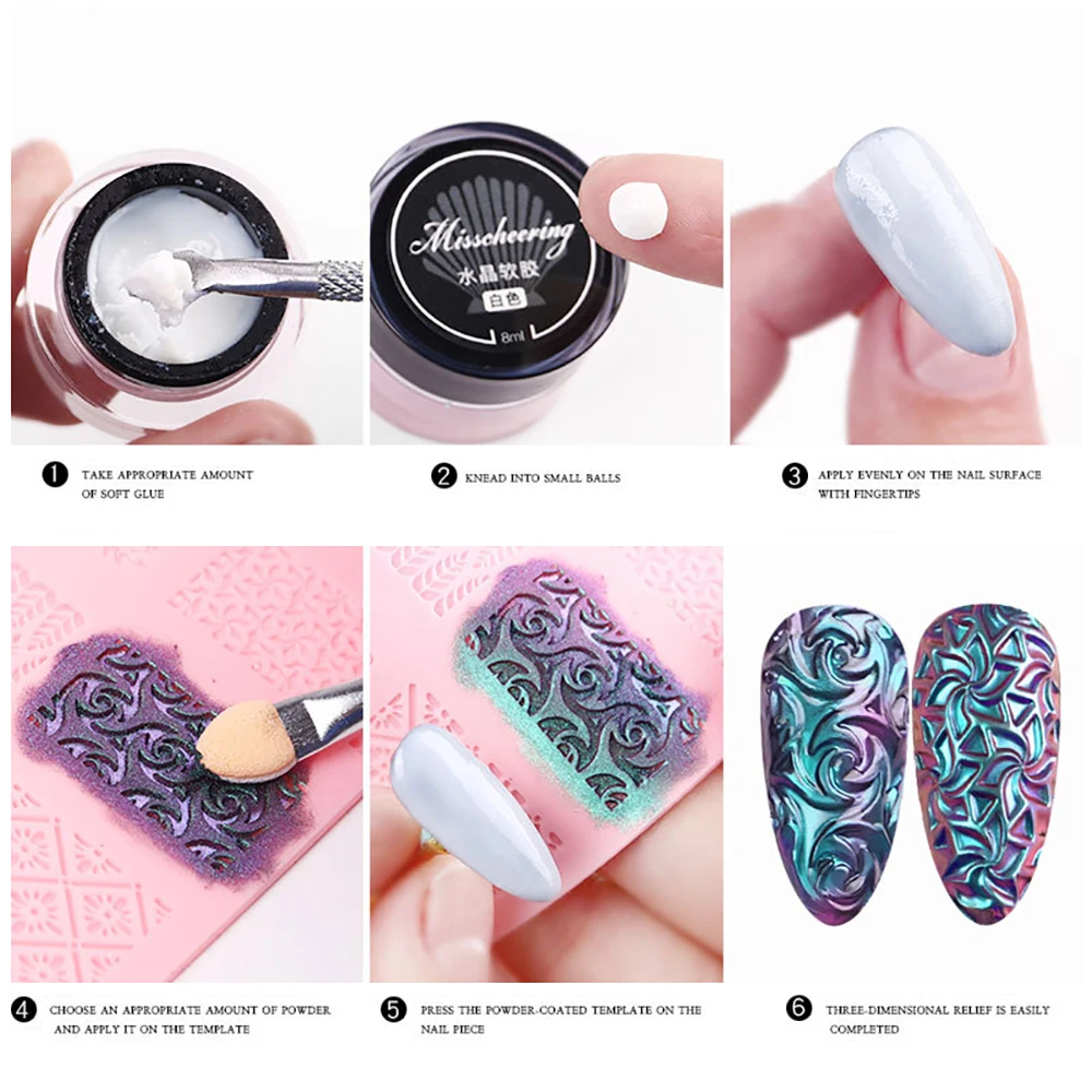 

Nail Art Silicone Printing Template Nail Mold Powder Chrome Pigment Dust Environment-Friendly 3D Relief Decorating Manicure Tool