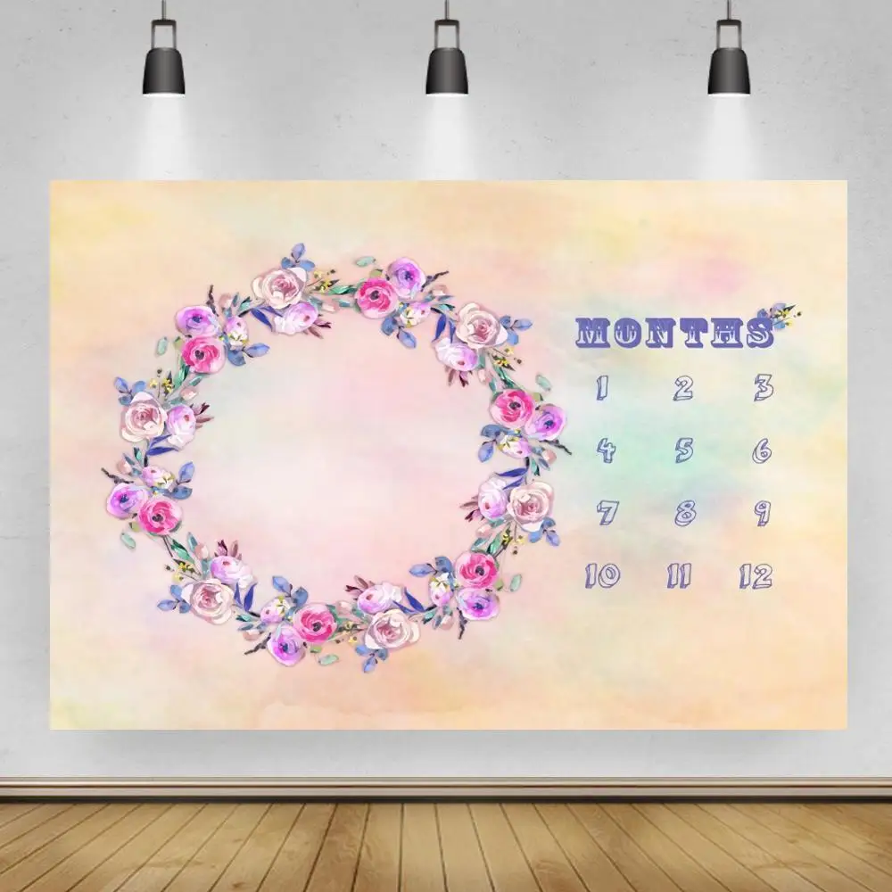 

Newborn Baby Recording Calendar Month Number Photography Backdrops Beautiful Flowers Circle Backgrounds For Photo