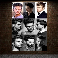 fashioned beard hairstyles for men posters wall sticker hair salon barber shop home decor canvas painting wall hanging d4