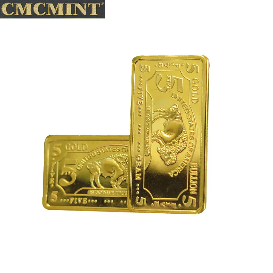 Золотистые медные слитки буйвола бар 5 г. 100 на гусеничном ходу. 999 чистого золота