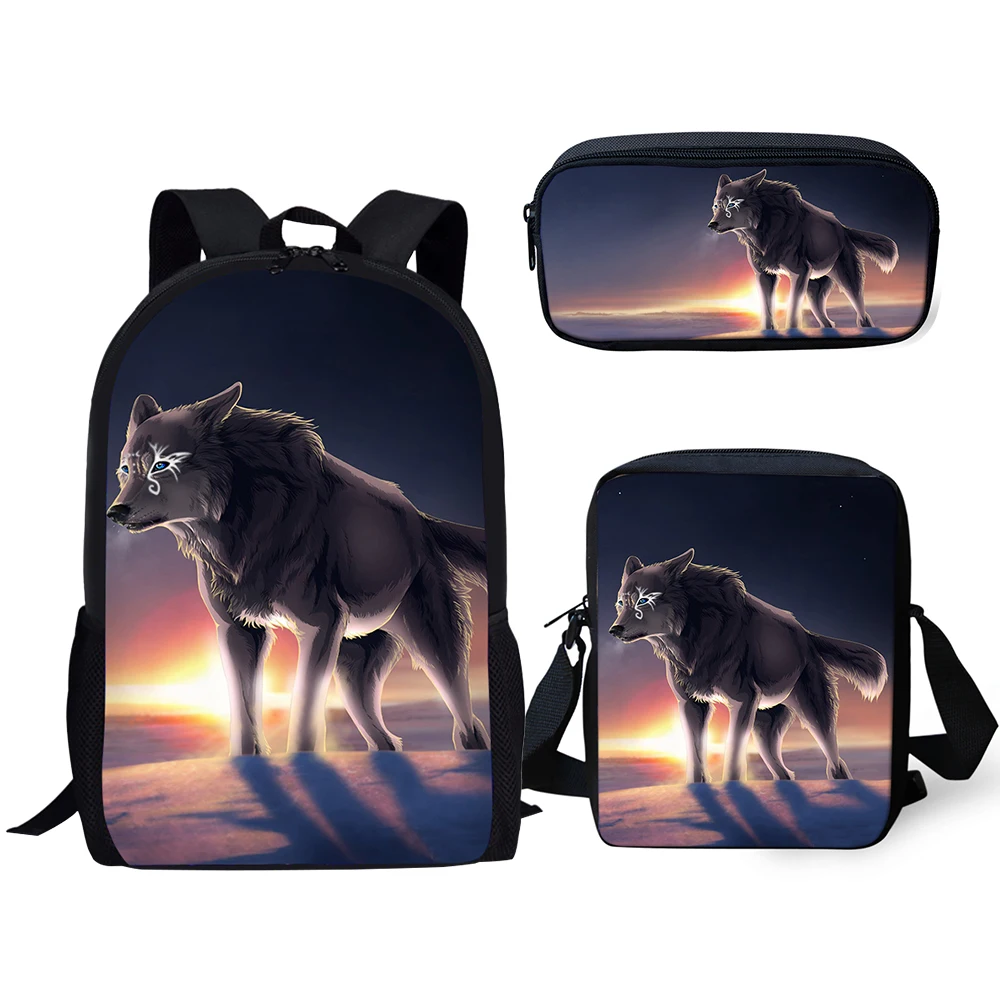 HaoYun Kids Fashion Backpacks 3PCs Set Cartoon Wolf Animal Pattern School Book Bags Fantasy Students Backpack/Flaps Bag/Pen Bag | Багаж и