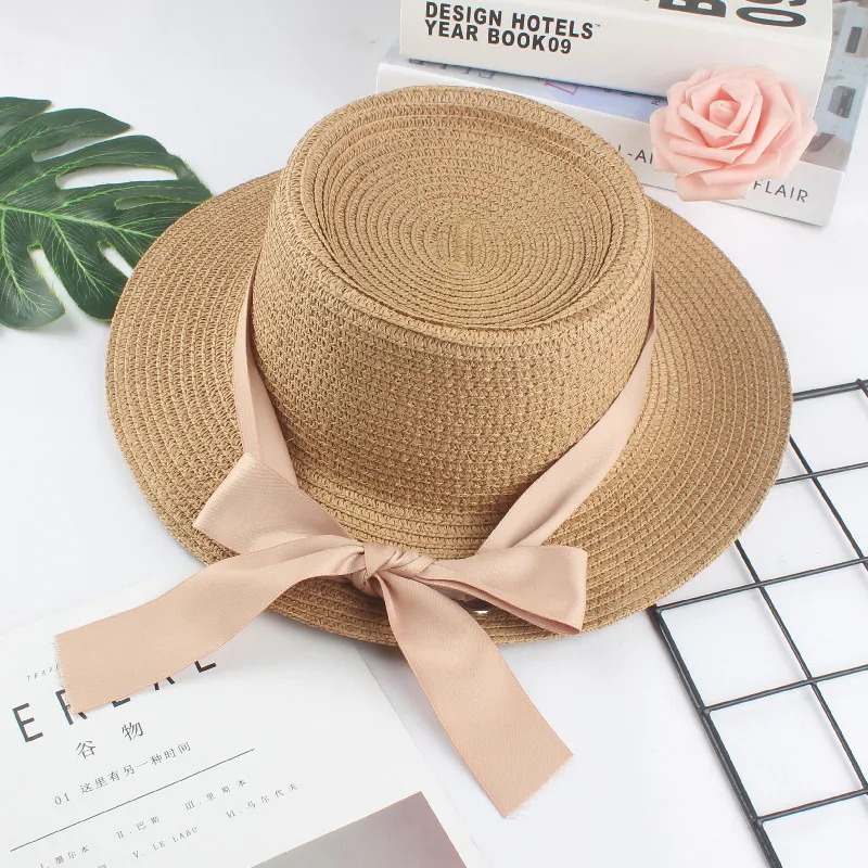 Летние шляпы от солнца женская модная соломенная шляпа с бантом из ленты пляжная