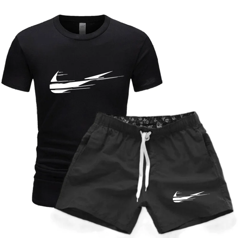 

2021 new 2-piece suit men's suit men's sportswear suit fitness summer print men's shorts T-shirt men's suit