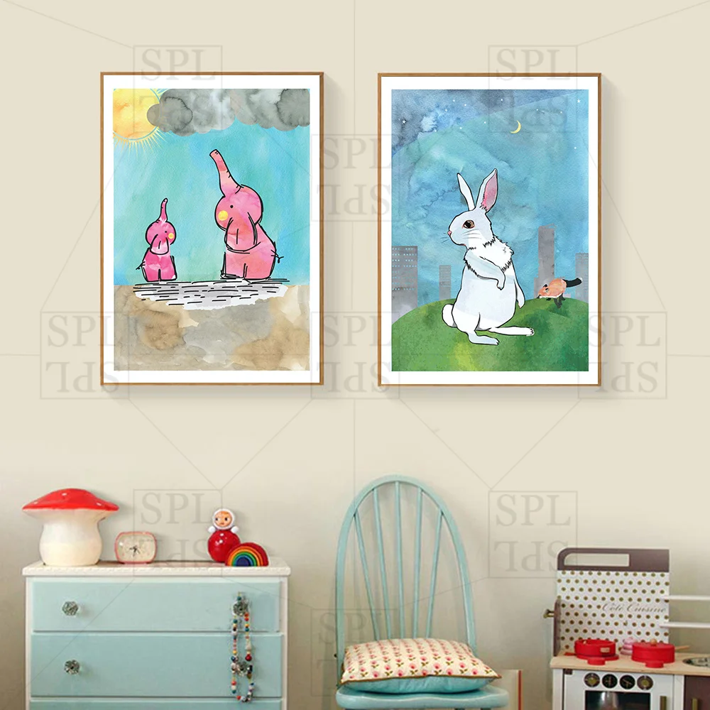 Настенная картина с маленькими мультяшными животными для украшения детской