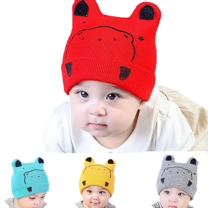 Hylidge Cute Ear Girls Winter Hats Newborn Hat for Baby Toddler Cartoon Dog Cat Bear Cap Kids Knit Sweater | Мать и ребенок