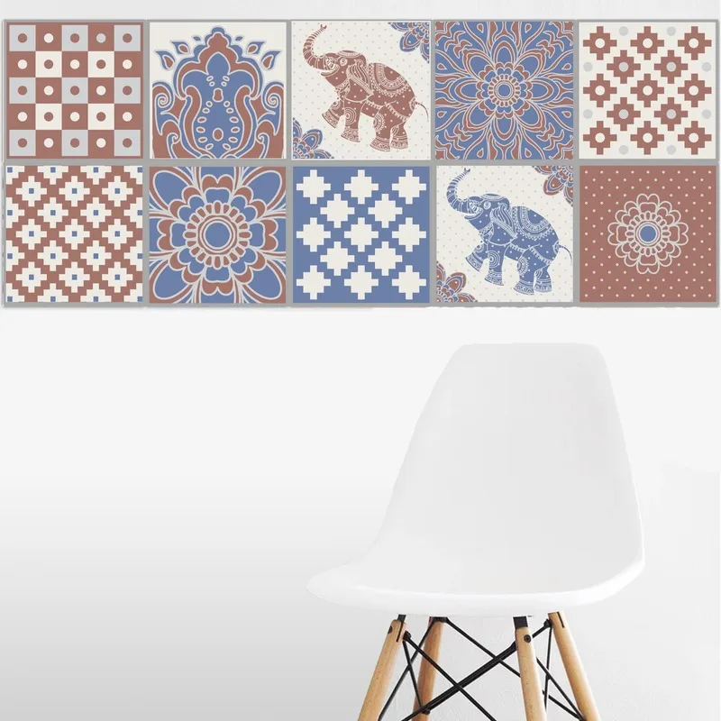 European Style Retro Pattern Tile Floor Sticker PVC Waterproof Wall Sticker Kitchen Bathroom Art Poster Removable Mural