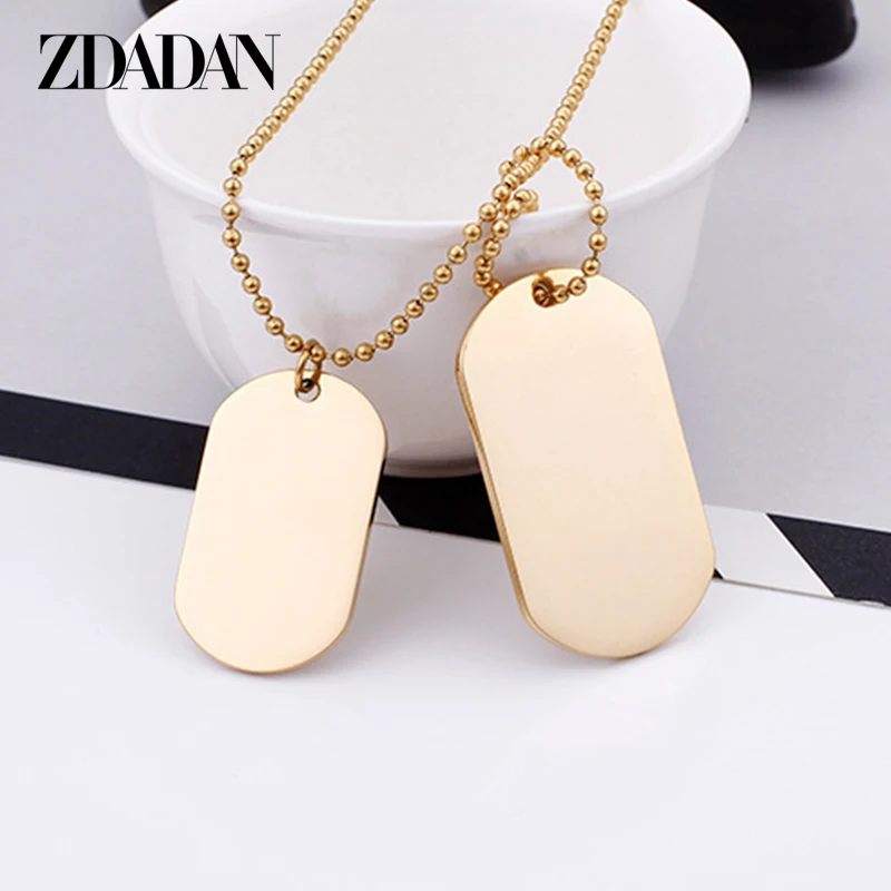 

ZDADAN Stainless Steel Double Dog Tag 24" Chain Necklace For Men Fashion Polished Pendant Jewelry Accessories