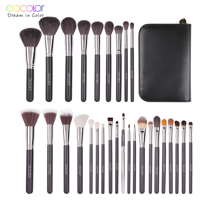 Docolor Make up расчёски для волос 29 шт. profesional макияж кисточки комплект с случае топ натуральная щетина и из синтетических волос для макияжа - Handle Color: brush with bag