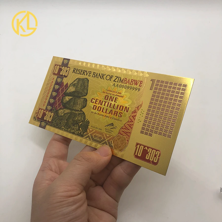 100pcs Zimbabwe Gold Banknote One Centillion Dollars with cetificate and security label UV Light for collection | Дом и сад