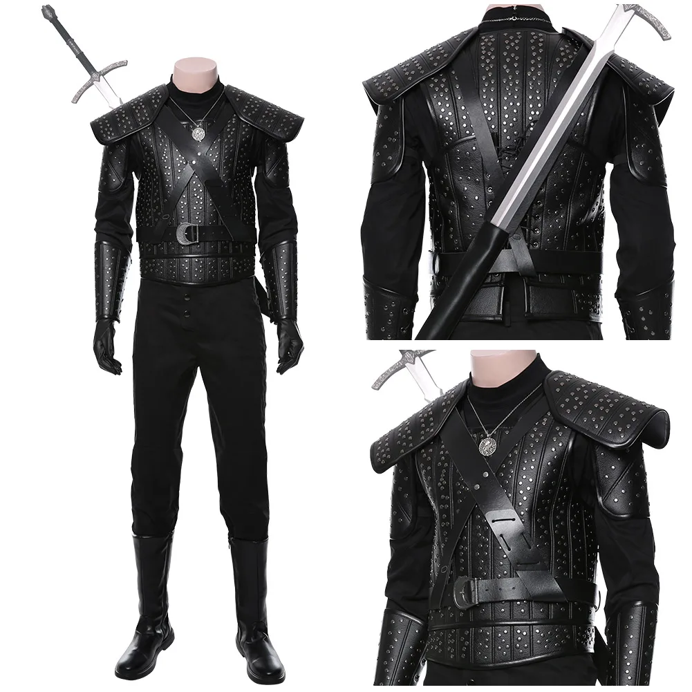 Fast shipping Anime Cavill Geralt Cosplay Costume Full Set outfit  Men Women Carnival Costume men autumn winter clothes coat