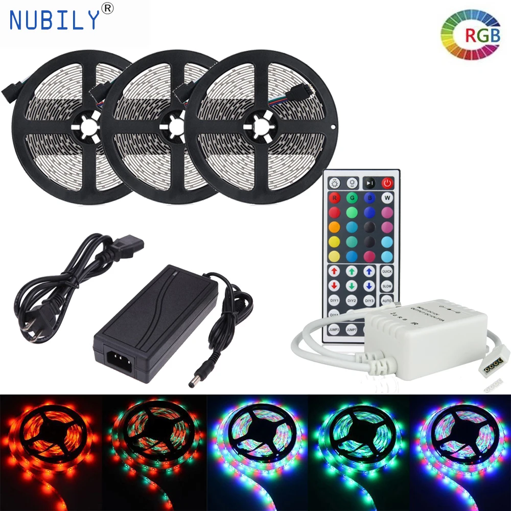 10 м Светодиодные Ленточные огни RGB smd 2835 Водонепроницаемые 5 м 15 м светодиодные ленты tiras с 44key ИК Удаленный rgb-контроллер 12 В блок питания