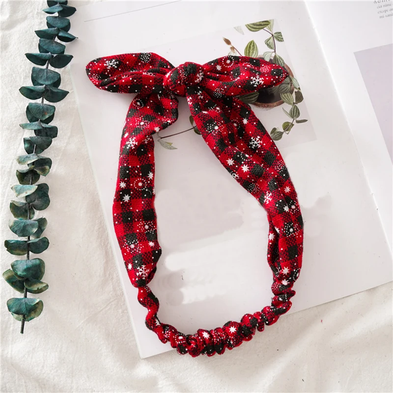 Christmas Rabbit Ears Cross Knotted Elastic Hair Band Printed Headband Accessories Head hoop Headwrap Women Girls Hairband |