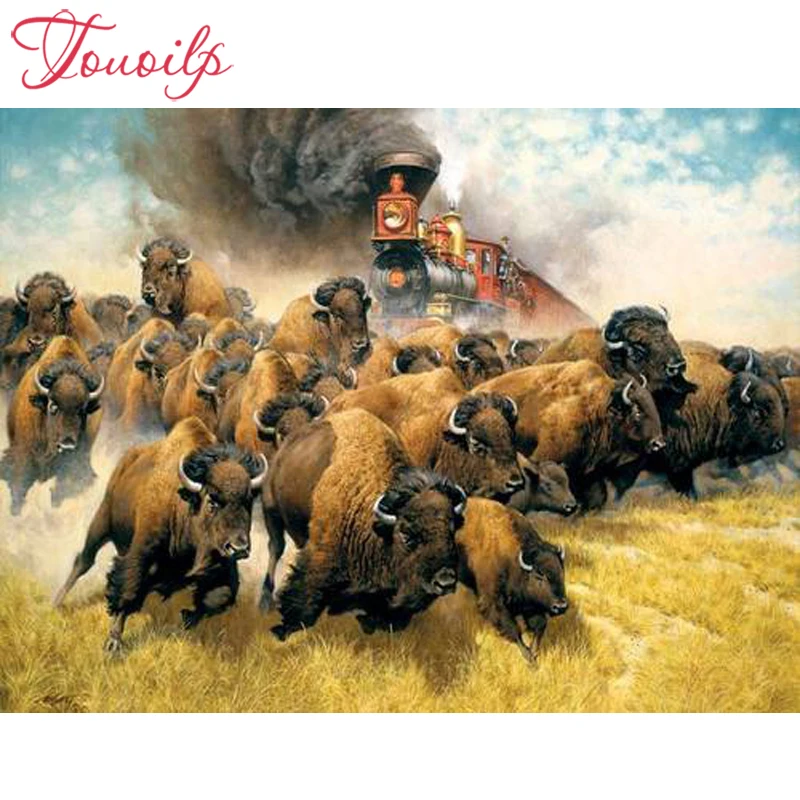 TOUOILP 5d полный квадрат и круглый алмазная картина с изображением поезда Зубр 5D