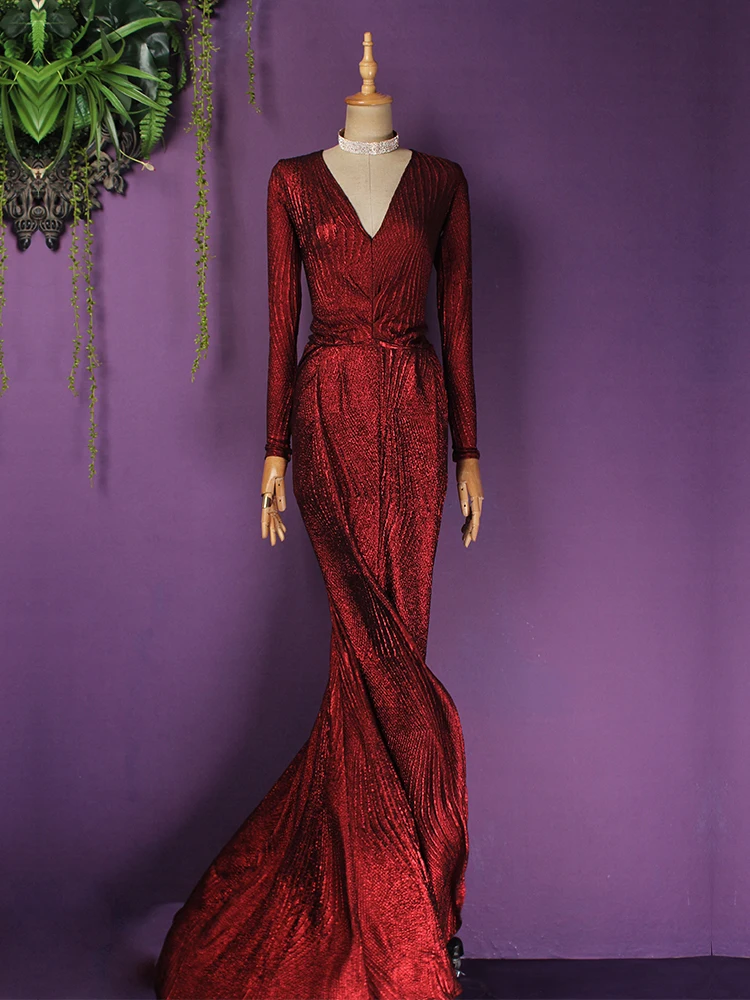 Новинка 2019 красное золотистое черное с v-образным вырезом элегантное длинное
