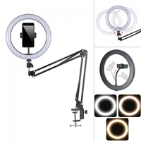 useful dimmable ring selfie light camera phone usb ring lamp photography light with flexible arm phone holder stand vlog studio