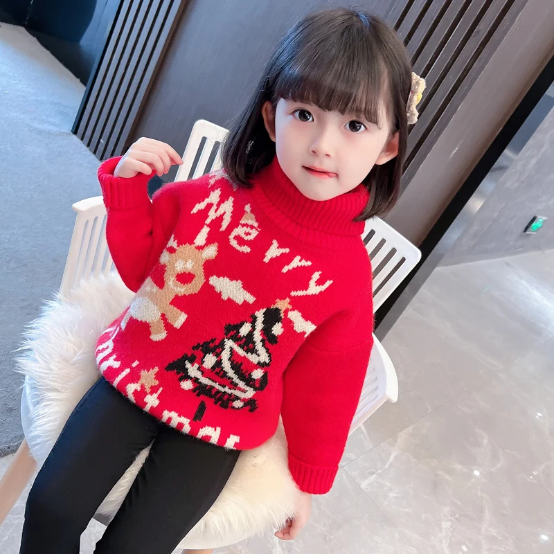 

Свитер для маленьких девочек, зимняя детская вязаная рубашка, пуловер принцессы с мультяшным оленем, топы, Детский свитер, Рождественская о...