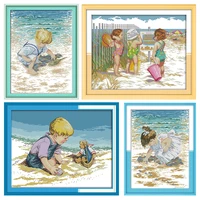 handmade cross stitch babies play in the beach dmc 11ct 14ct stamped cross stitch kit cross stitch kit embroidery home decor set