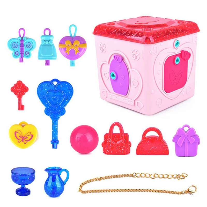 

Girls Treasure Box Pretend Toy with Light Sound Effects Unlock Key Fun 6 Keys to Open the Box Surprise for Child