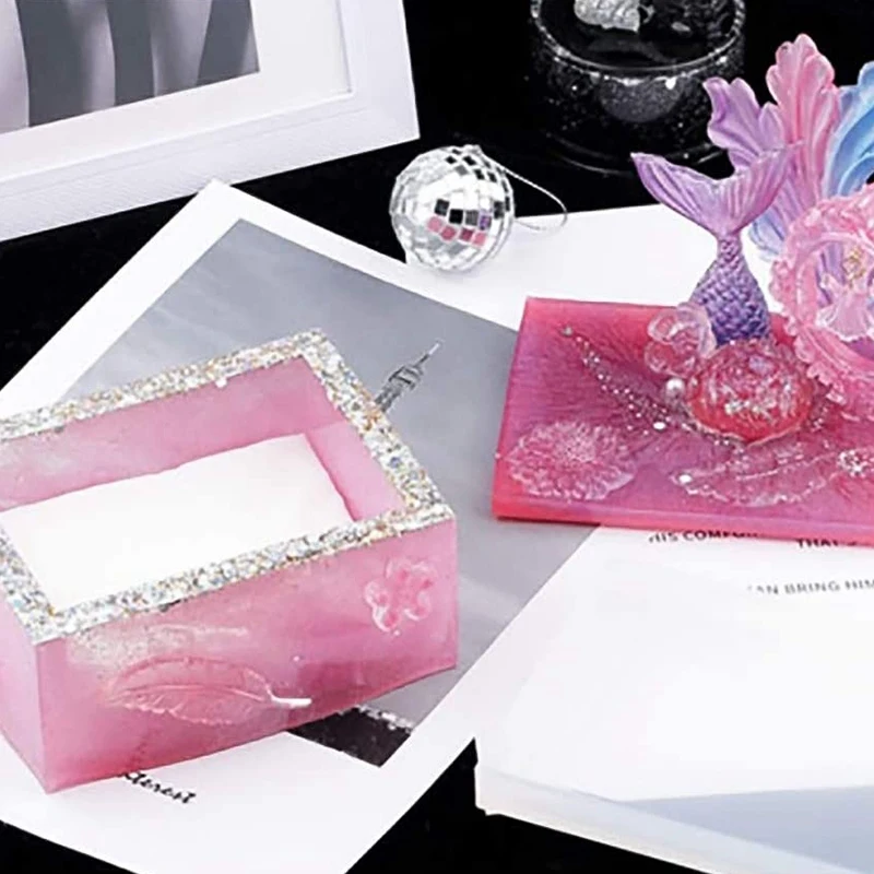 

Silicone Resin Molds Tissue Box Casting Molds Crystal Epoxy Molds for DIY Tissue Case Crafts Home Decoration (Clear)