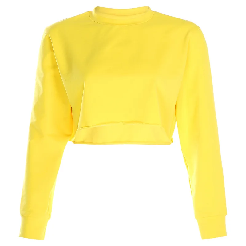 

Crop Tops Women Spring Short Pullovers Femme Sweatshirt Hoodie Female Solid O Neck T Shirt Ladies Fashion Outfits