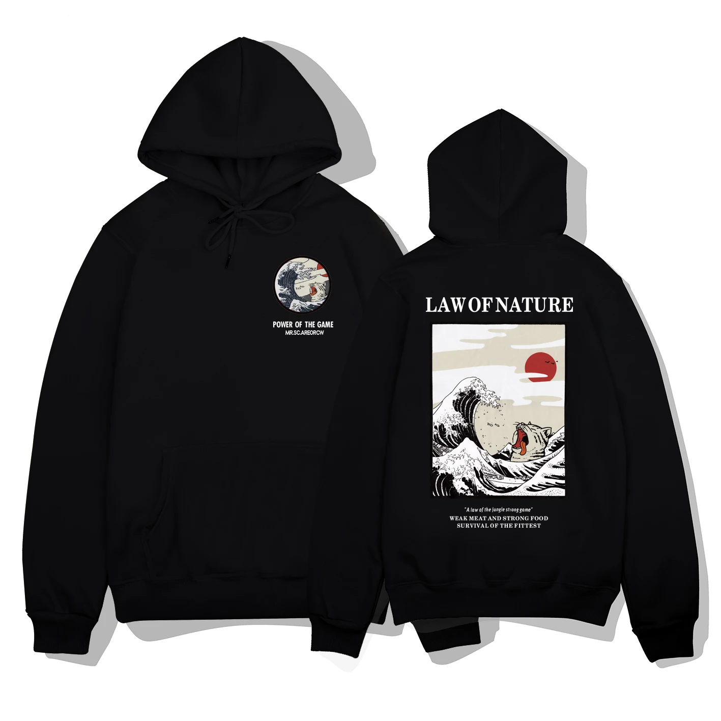 

Newest Japanese Funny Cat Wave Printed Fleece Men Hoodies Winter Japan Style Hip Hop Casual Sweatshirts Hoodie Streetwear