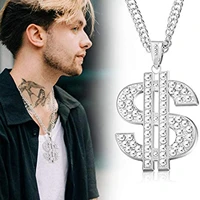 gold dollar sign shape alloy crystal pendant necklace hip hop jewelry for men boy birthday party gift wedding male accessories