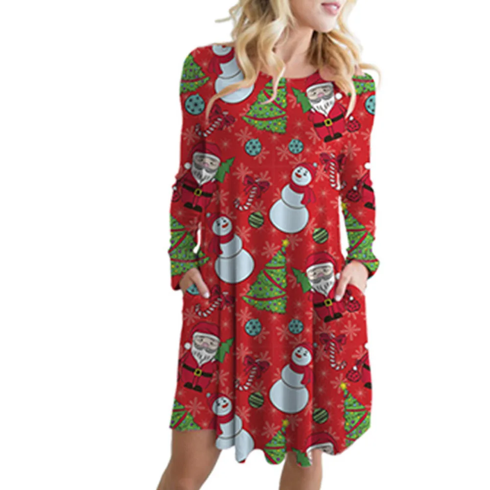 Рождественское платье рождественское женское со снеговиком с Санта Клаусом и