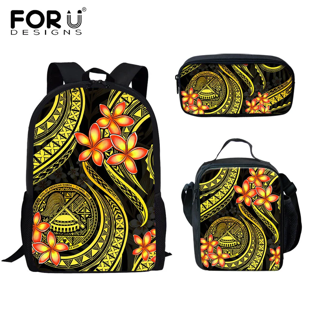 

FORUDESIGNS Polynesia Samoan Tribal Design Backpack for Teenagers 3Pcs Set Boys Girls Bookbags with Zipper Schoolbags Cartable