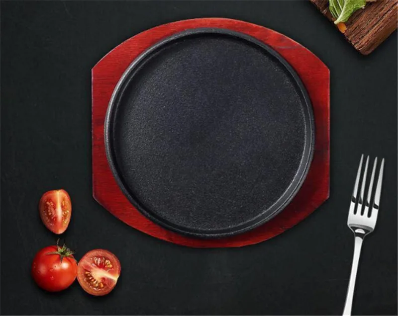 Круглая чугунная подставка для жарки стейков поднос эмалированная тарелка