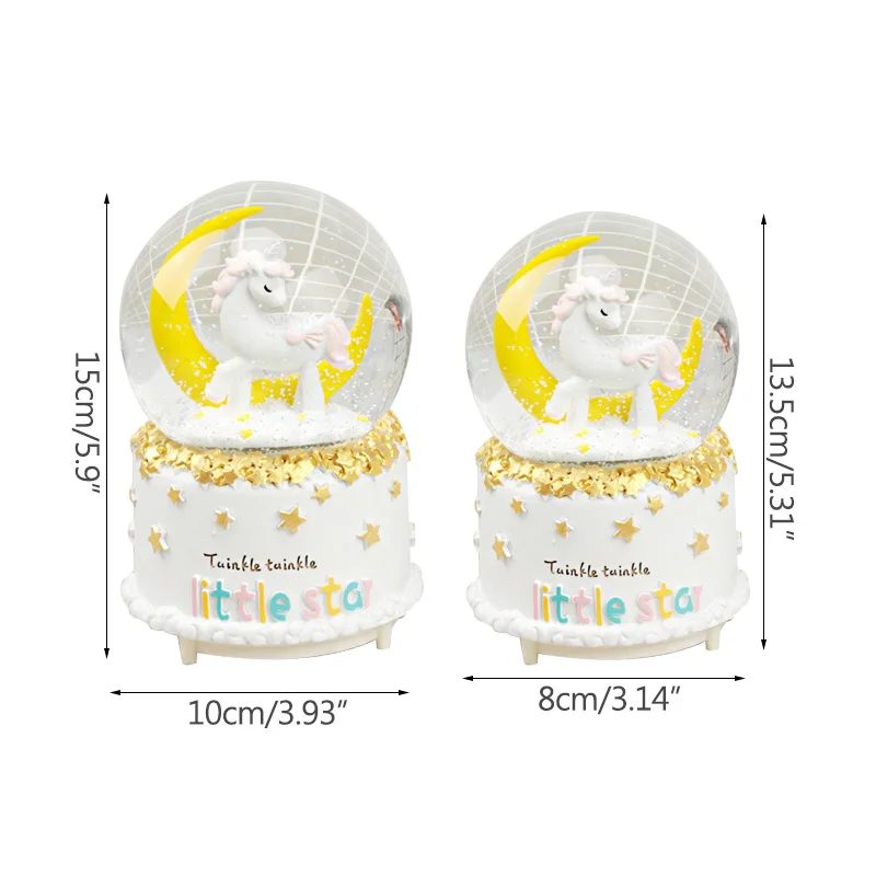 Креативная вращающаяся Музыкальная шкатулка с Луной единорогом снегом шариком