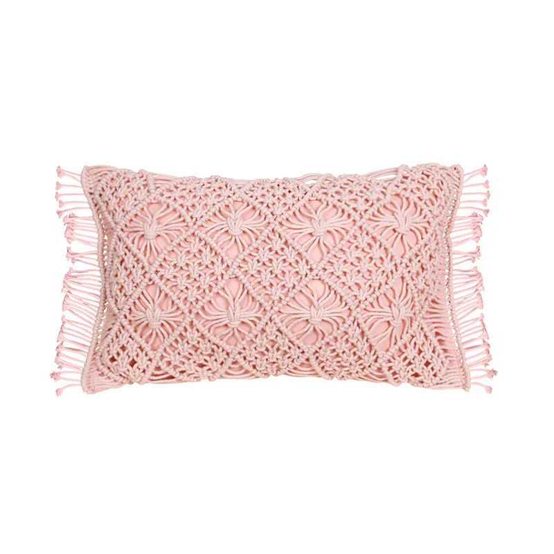

Boho Style 45x45cm Cushion Cover Pink Hand Made Woven Pillow Cover Tassels Home decoration Macrame Pillow Case For sofa Bed