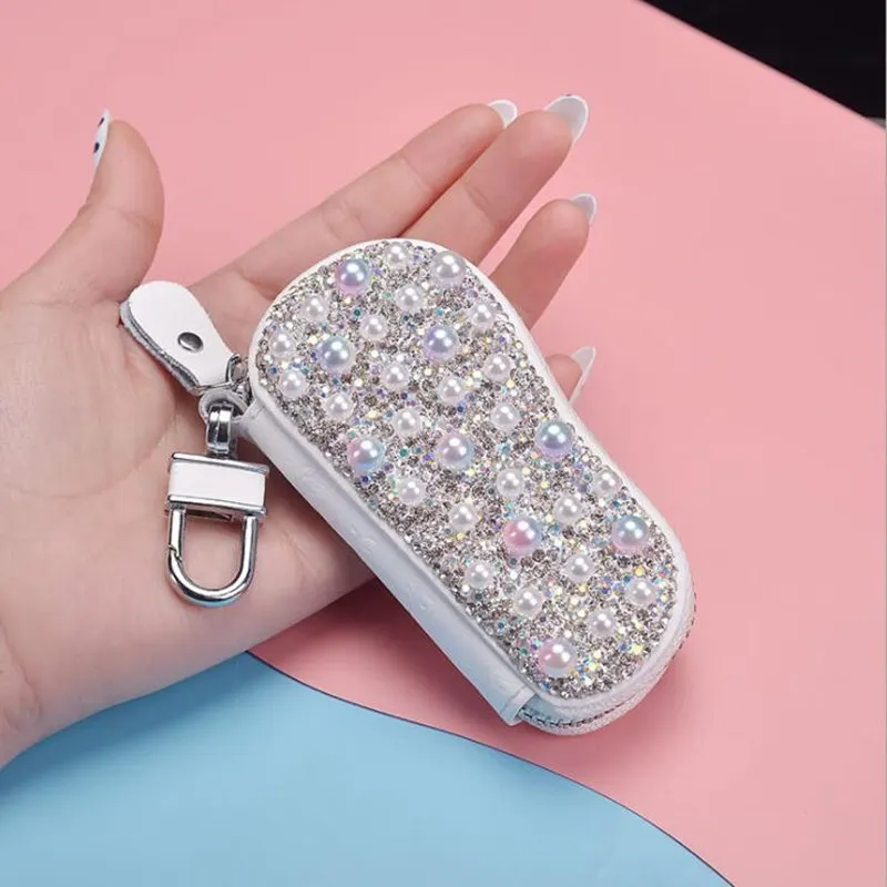 Роскошный чехол с алмазным жемчугом для автомобильного ключа из натуральной