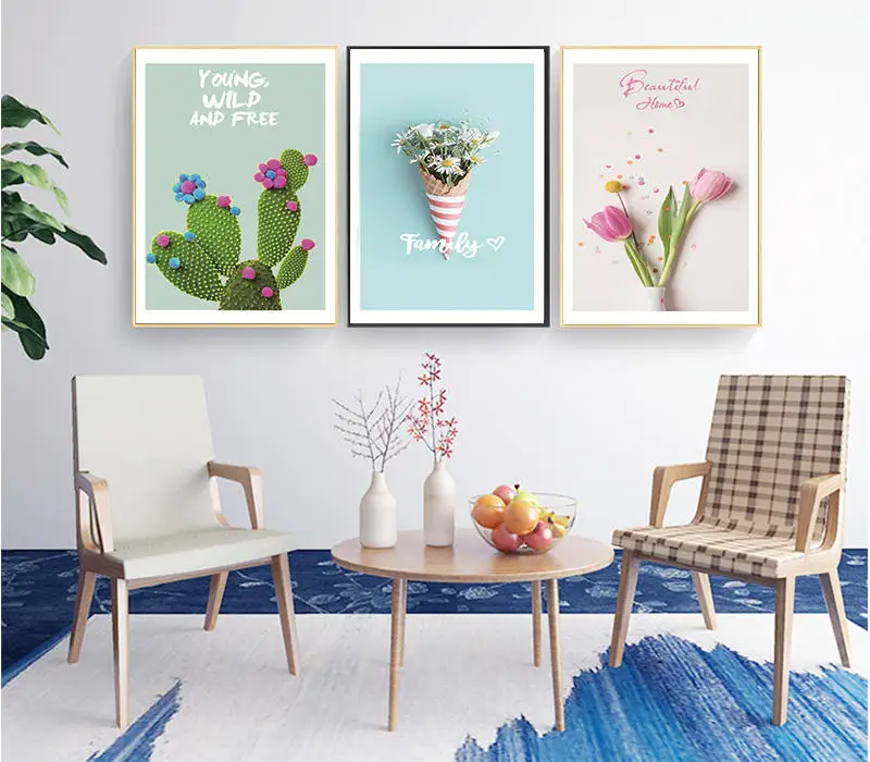 Настенная Картина на холсте с цветами и кактусами постеры принты зелеными