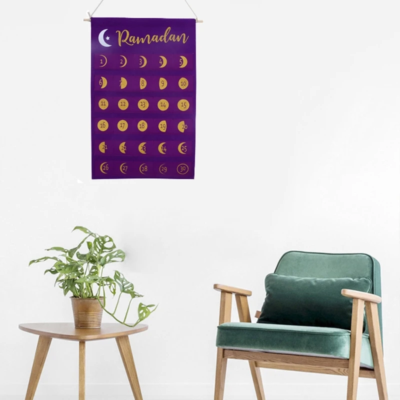 

Q0KF Eid Mubarak Advent Calendar Ramadan Decorations Home Hanging Countdown Calendar Islamic Muslim Felt Calendar Kids Gift Eid