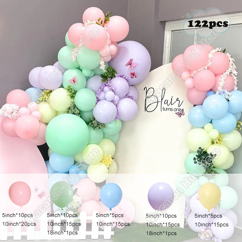

122pcs Macaron Pink Wedding Party Background Baby Shower Festival Kids 1st Birthday Decoration Celebration Balloon Garland Kits