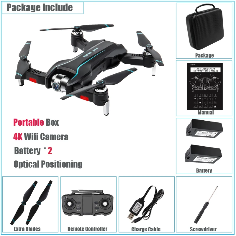 Portable 4K 2BAT 50X зум-камера мини-Дрон с 4K HD Wifi FPV Квадрокоптер оптический поток позиционирования игрушки вертолет складной Дрон двойная камера - Цвет: Portable 4K 2BAT