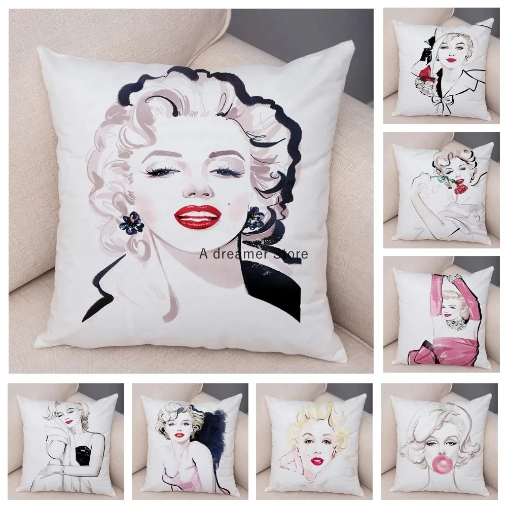 

Sexy Women Marilyn Pillow Case Decor Cartoon Printed Beautiful Girls Cushion Cover White for Sofa Home Soft Polyester 45*45cm