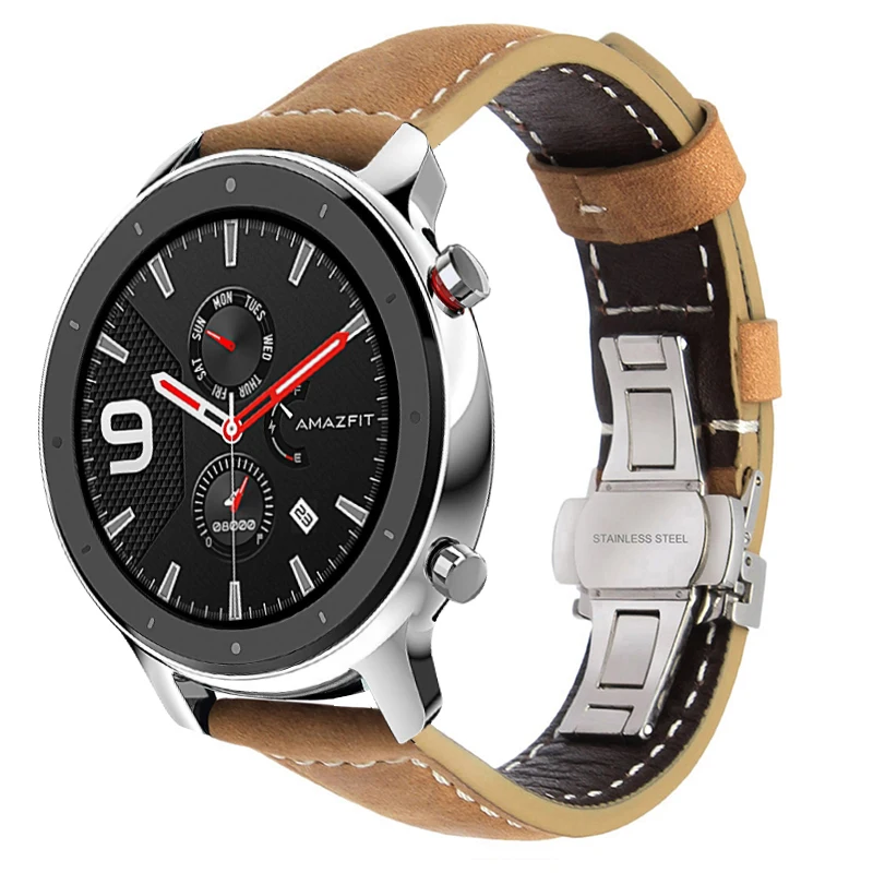 Итальянский ремешок для часов из натуральной кожи для Huami Amazfit GTR 47 мм 42 мм смарт часы ремешок быстросъемный ремешок Бабочка застежка браслет