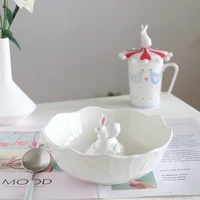 cute ceramic tableware three dimensional rabbit bowl use for make dessert salad cereal breakfast oat yogurt utensils for kitchen