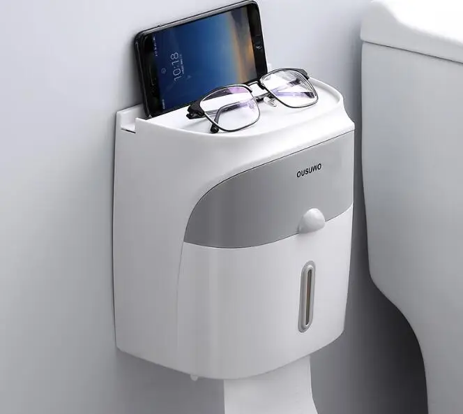 

1PC Waterproof Wall Mount Toilet Paper Holder Shelf Toilet Paper Tray Roll Paper Tube Storage Box Tray Tissue Box OK 1127